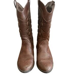 Cat & Jack Brown Kids Cowboy Boots Size 2 Faux Leather Western Style